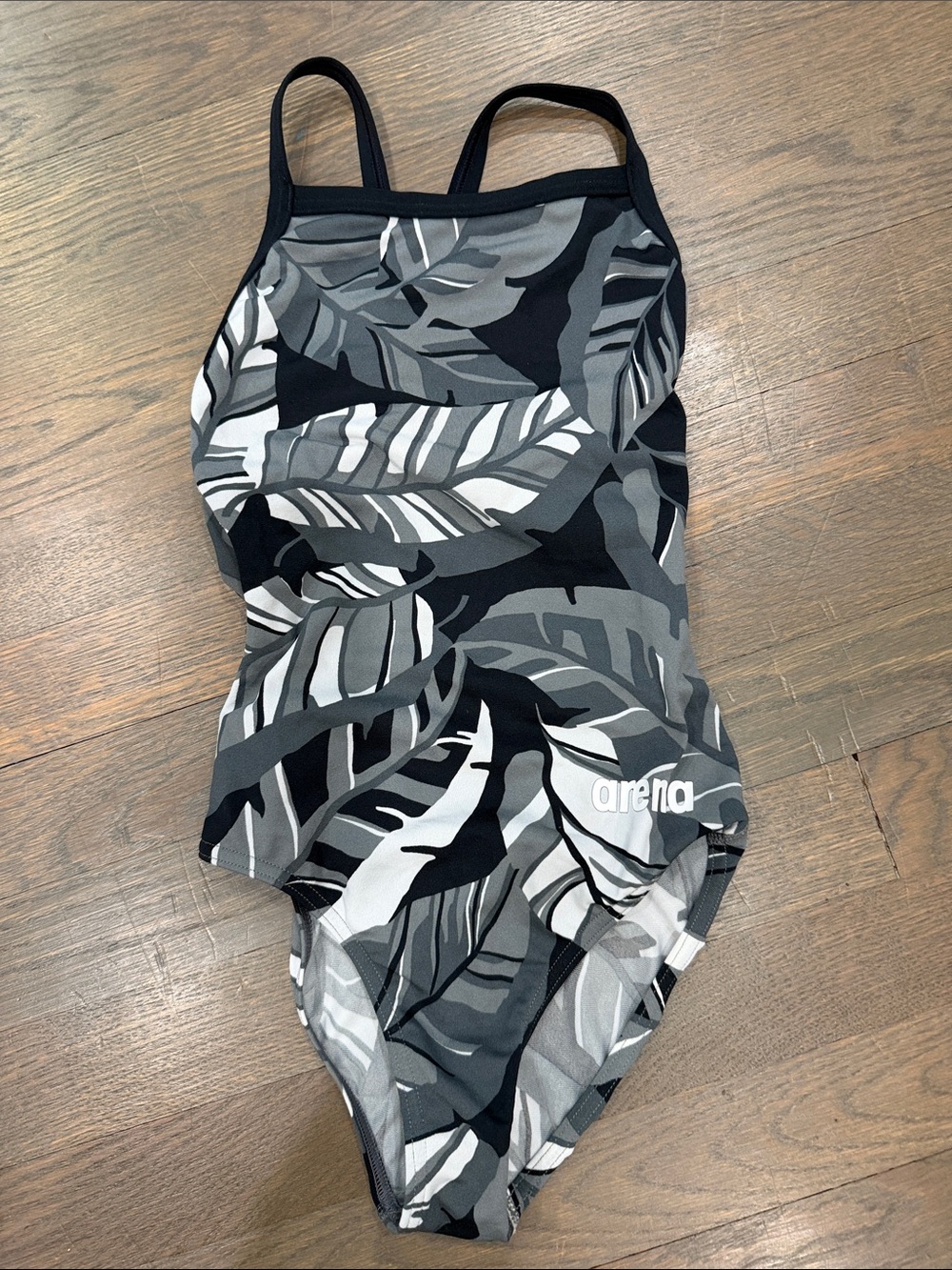 Arena Kids Black & Gray Leaf-Print One-Piece Swimsuit
